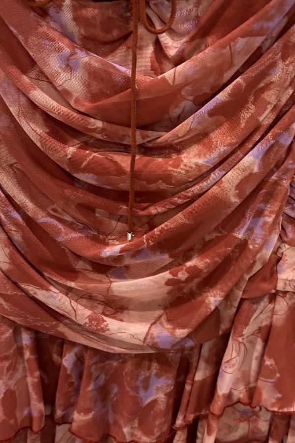 Abstract Printed Tube Ruffle Mini Dress
