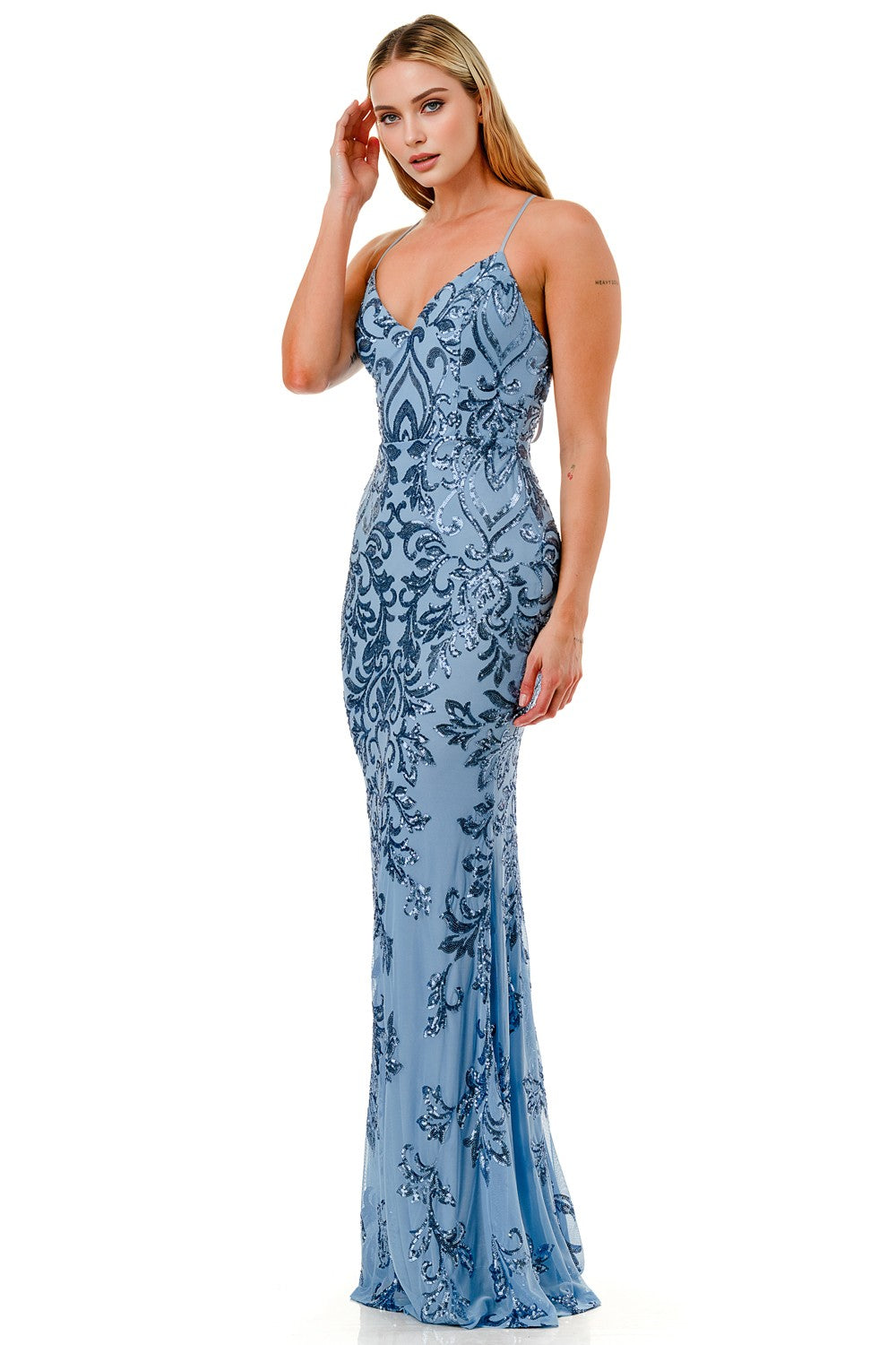 Sequin Embellished Criss Cross Maxi Party Dress