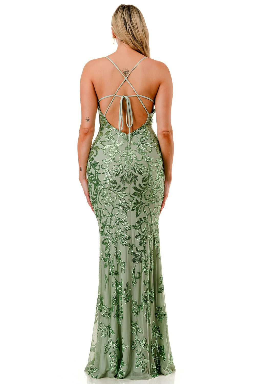 Sequin Embellished Criss Cross Maxi Party Dress
