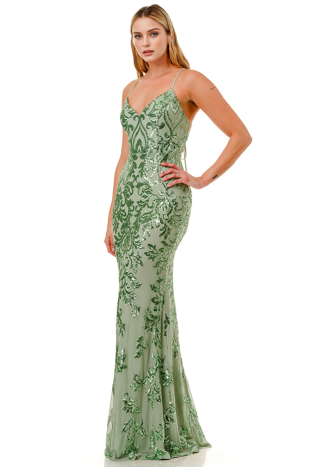 Sequin Embellished Criss Cross Maxi Party Dress