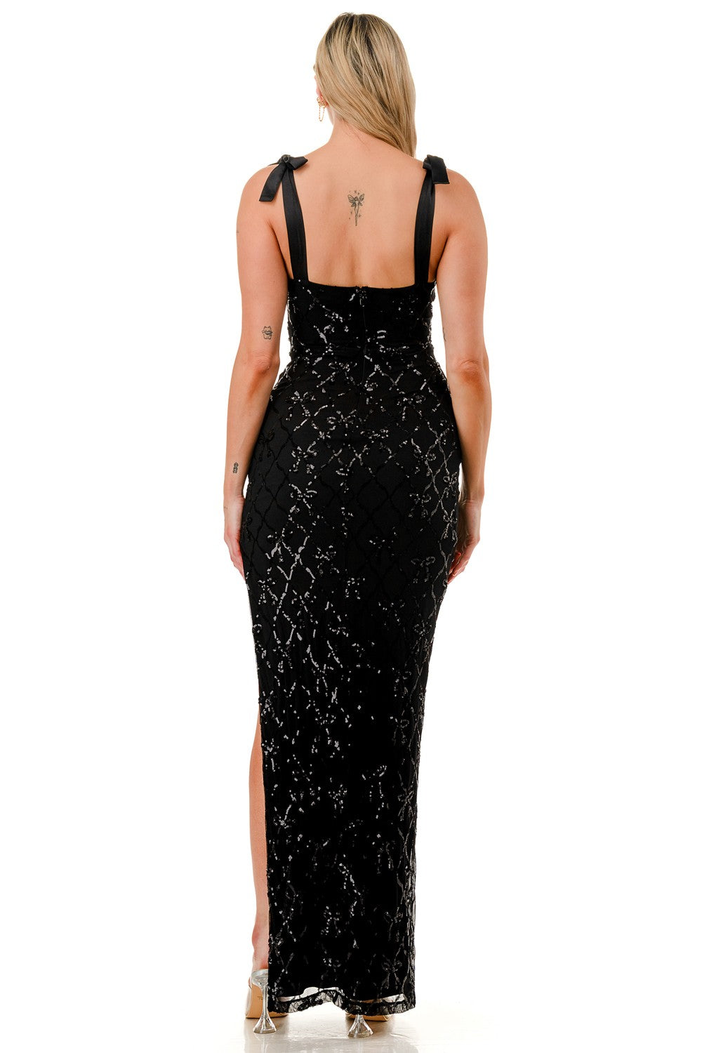 Sequin Ribbon Embellished Maxi Cocktail Dress