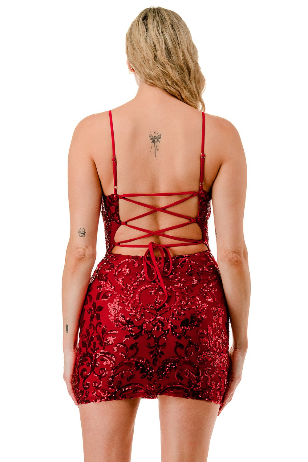 Sequin V-wire Crossed Back Mini Cocktail Dress