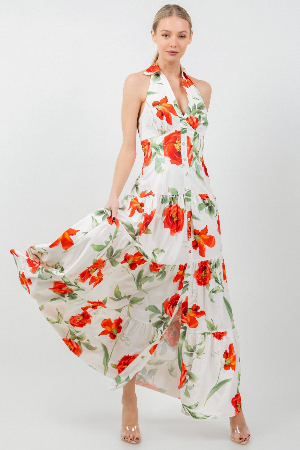 Collared Open Back Maxi Dress