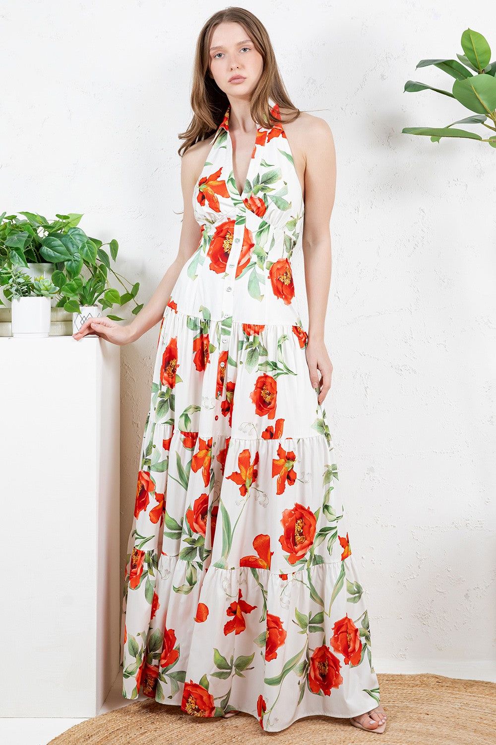 Collared Open Back Maxi Dress