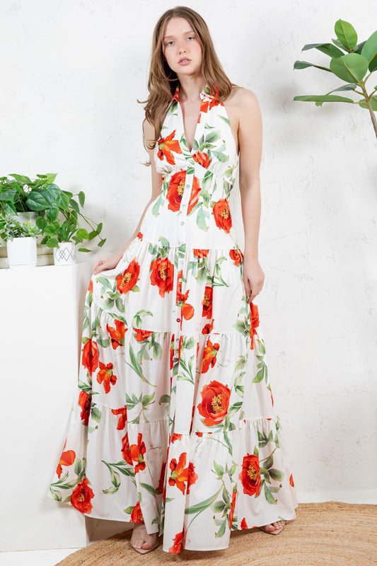 Collared Open Back Maxi Dress