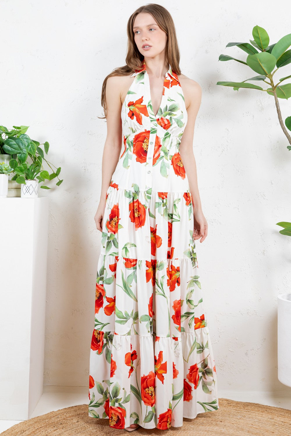 Collared Open Back Maxi Dress