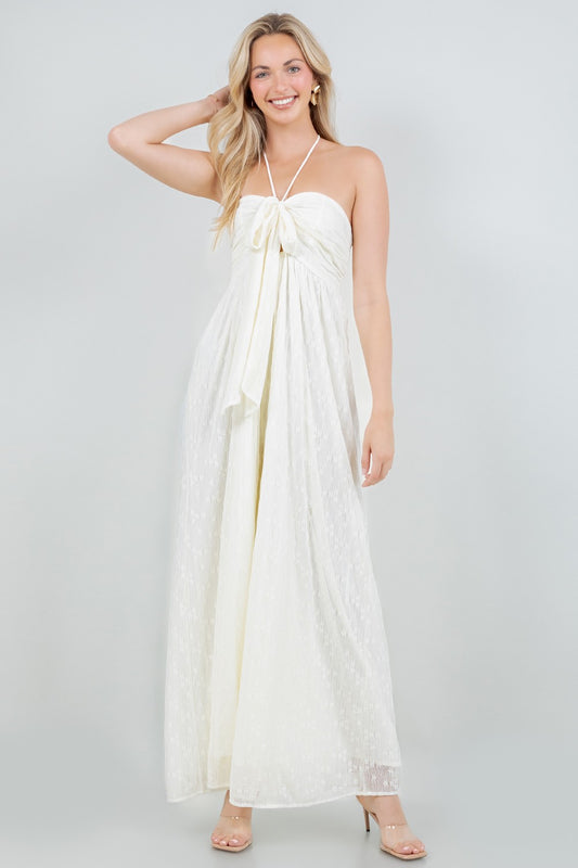 Solid Front Tie Haltered Jumpsuit