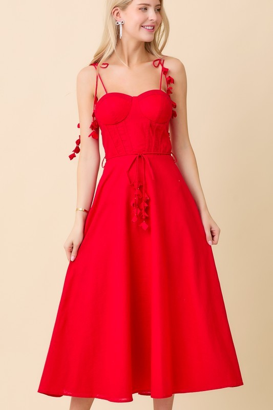 Self Tie Belt Flare Summer Midi Dress