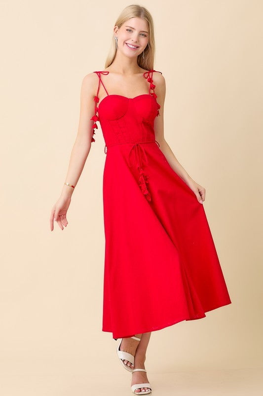 Self Tie Belt Flare Summer Midi Dress