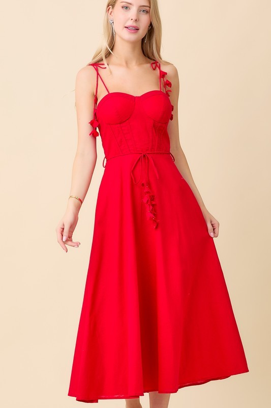 Self Tie Belt Flare Summer Midi Dress