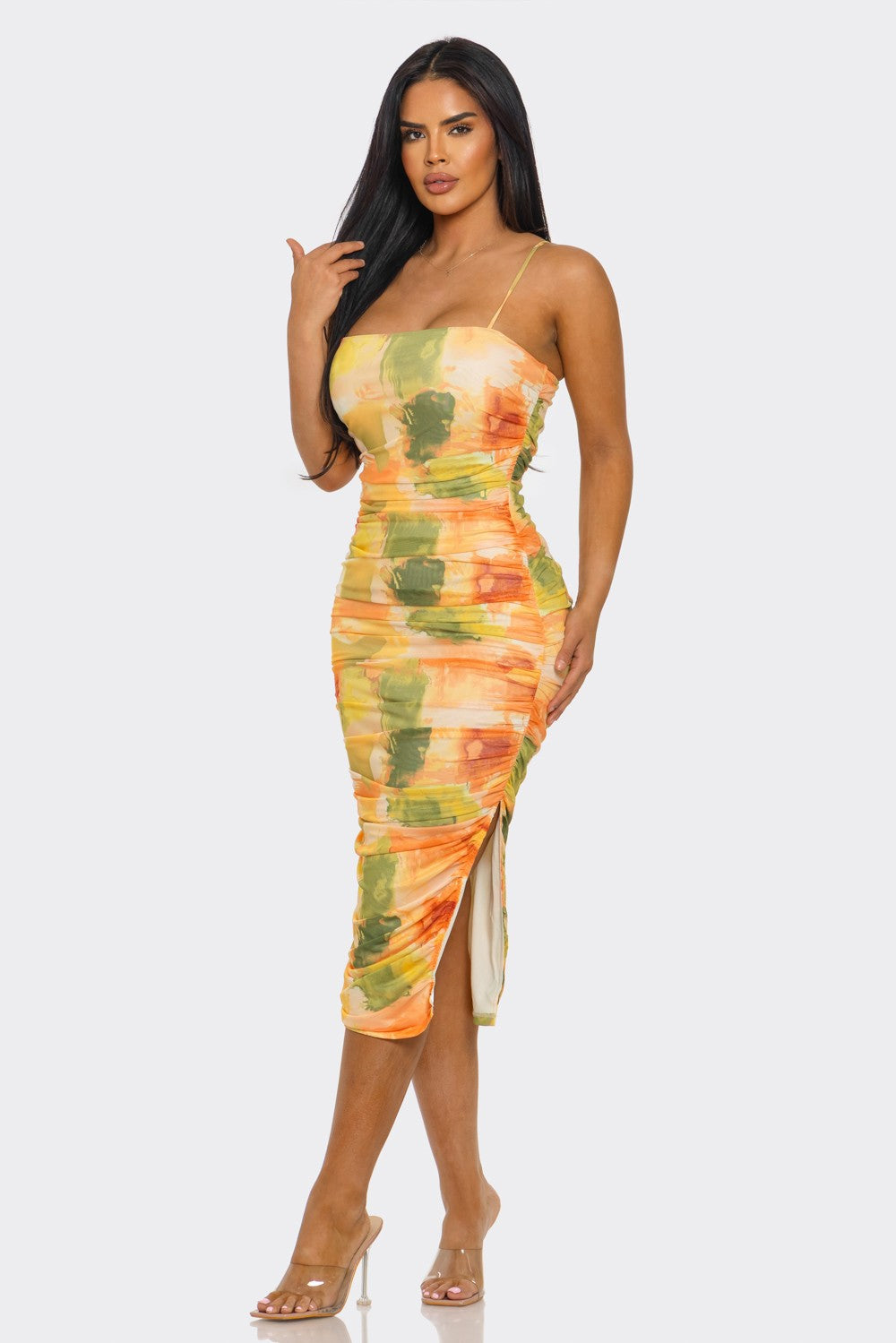 Sunset Bloom Mesh Midi Dress