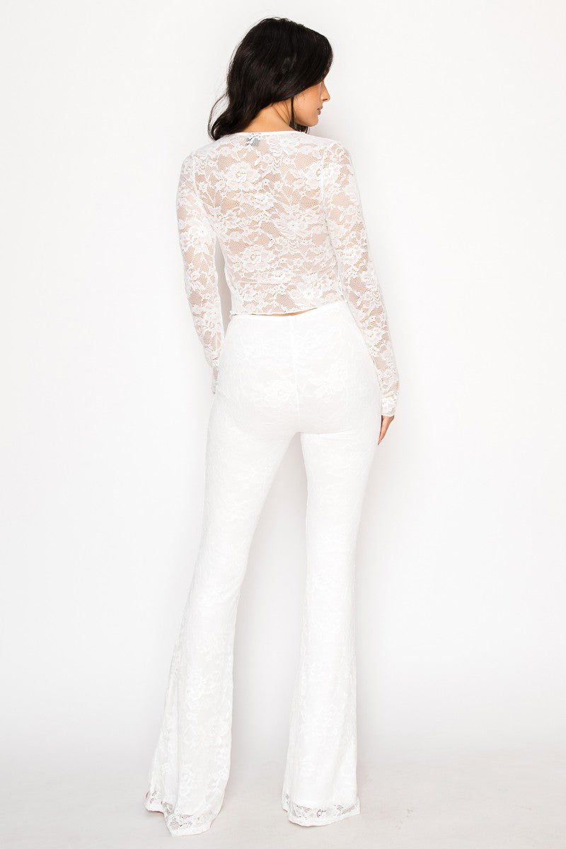 Lace Front Tie Crop Top And Pants Set
