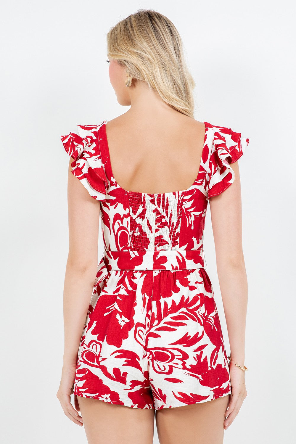 Sweet Hearted Ruffle Sleeveless Belted Romper
