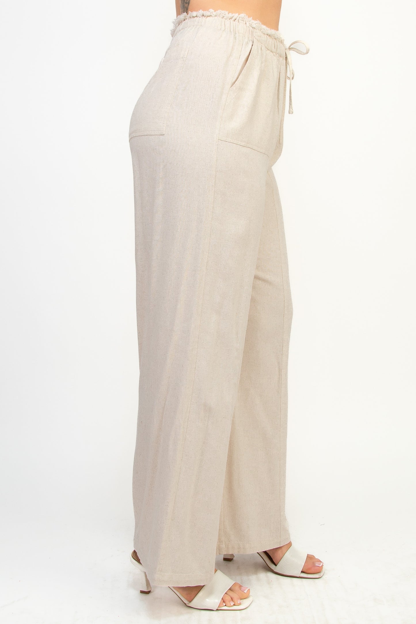 Paperbag Straight-cut Linen Pants