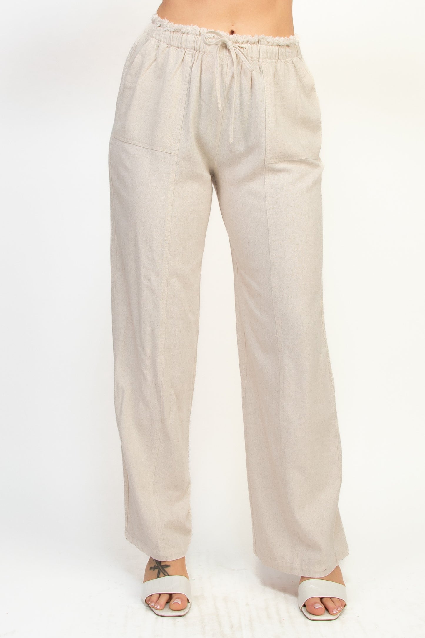 Paperbag Straight-cut Linen Pants