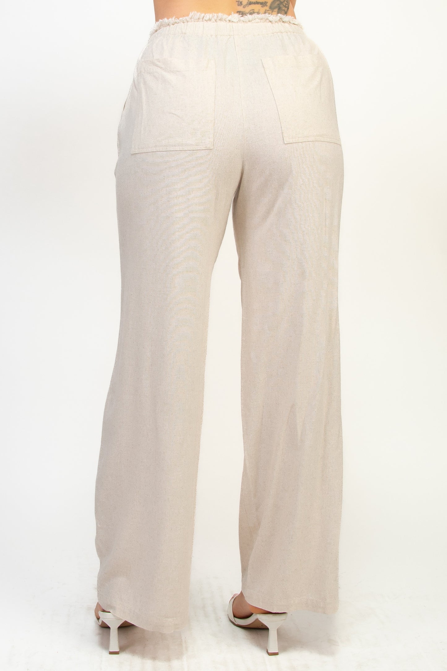 Paperbag Straight-cut Linen Pants