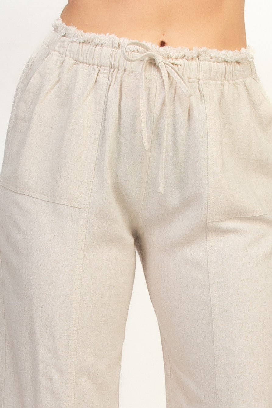 Paperbag Straight-cut Linen Pants