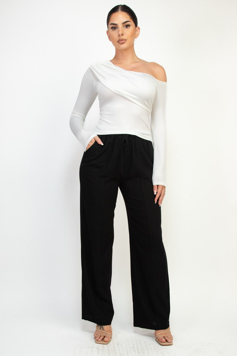 Paperbag Straight-cut Linen Pants