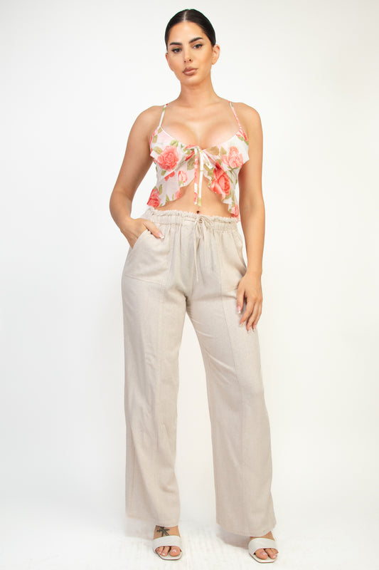 Paperbag Straight-cut Linen Pants
