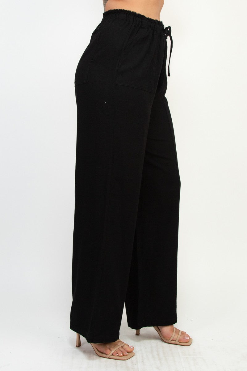 Paperbag Straight-cut Linen Pants