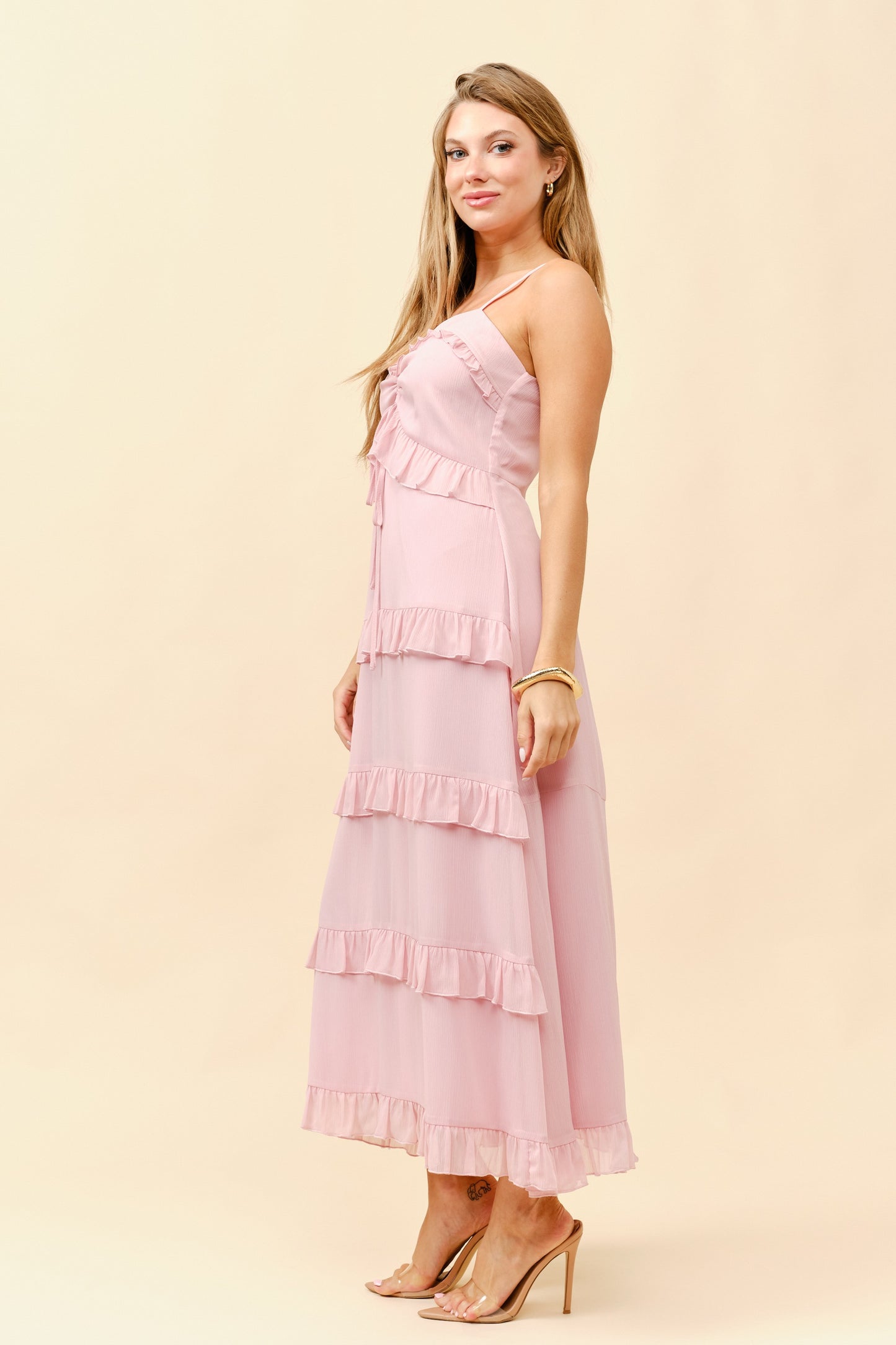 Boho Ruffled Trim Chiffon Maxi Dress