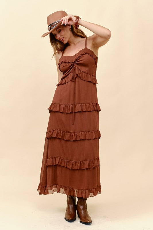 Boho Ruffled Trim Chiffon Maxi Dress