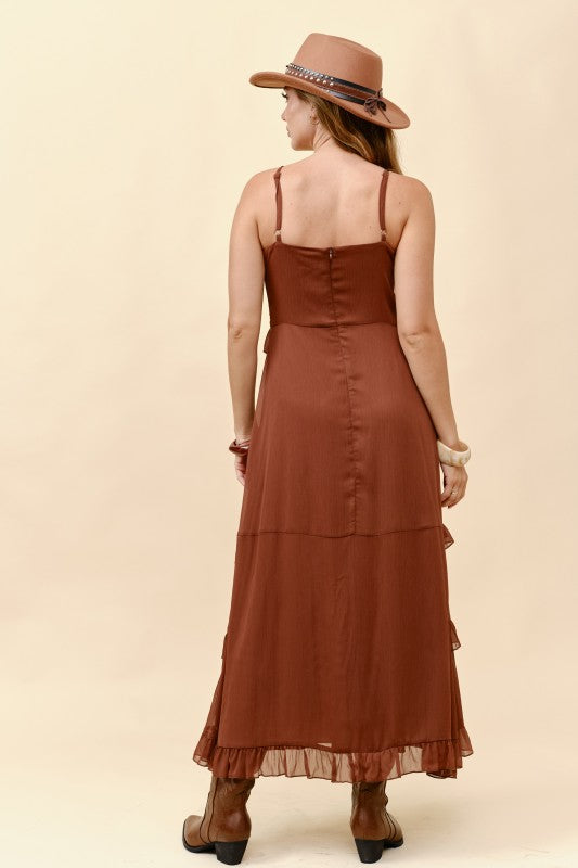 Boho Ruffled Trim Chiffon Maxi Dress