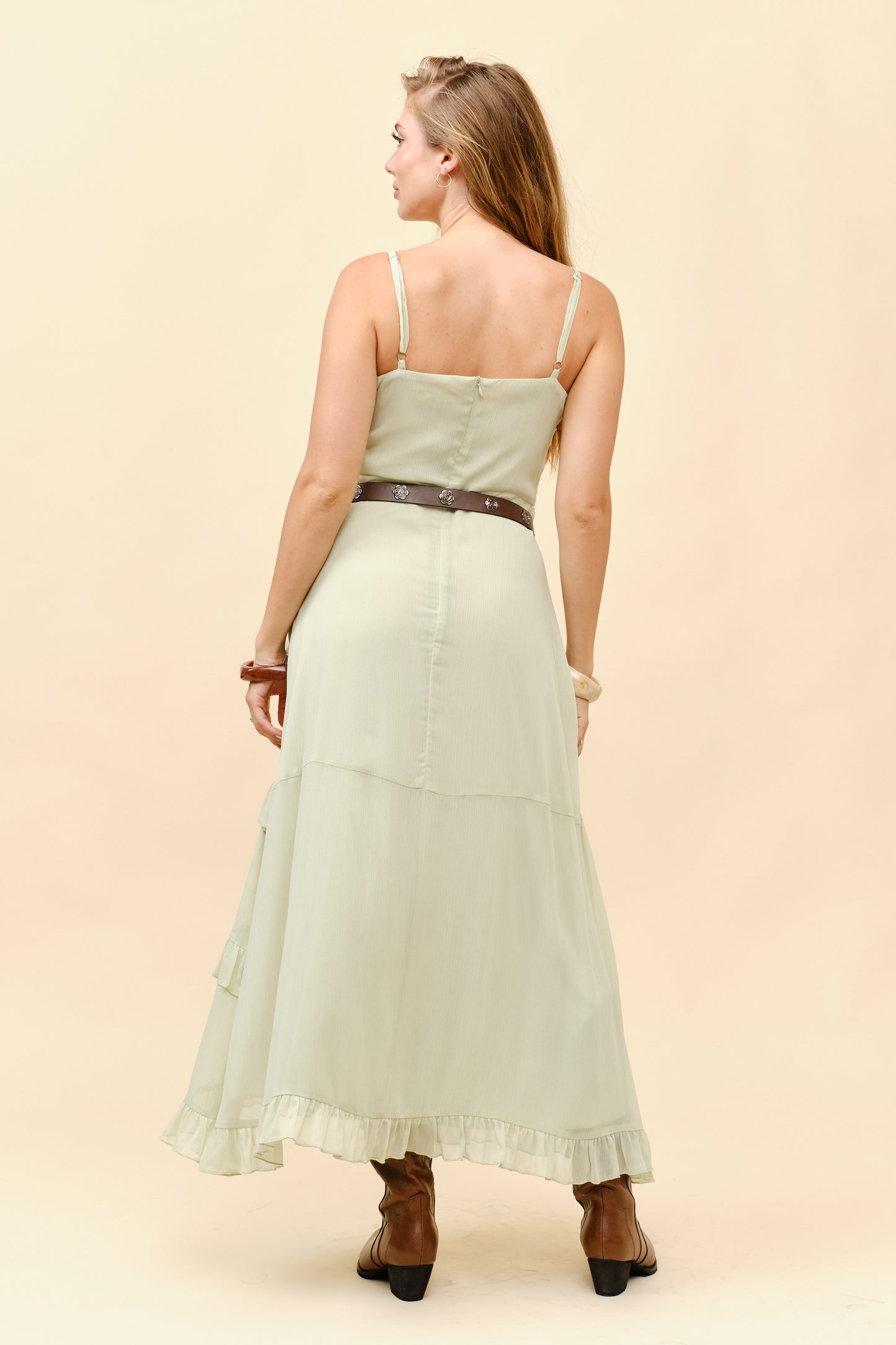 Boho Ruffled Trim Chiffon Maxi Dress