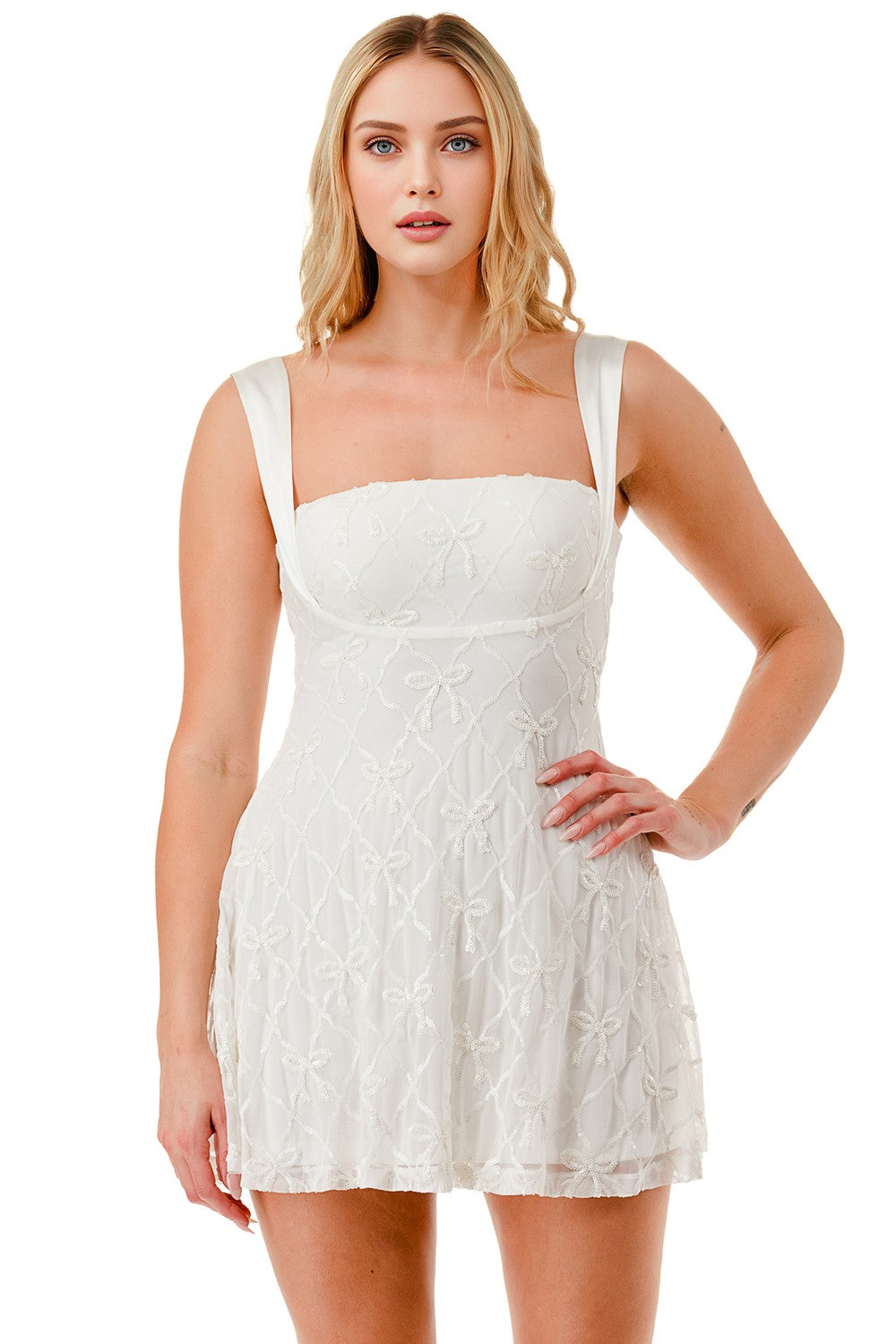 Ribbon Sequin Bow Tie Mini Party Dress