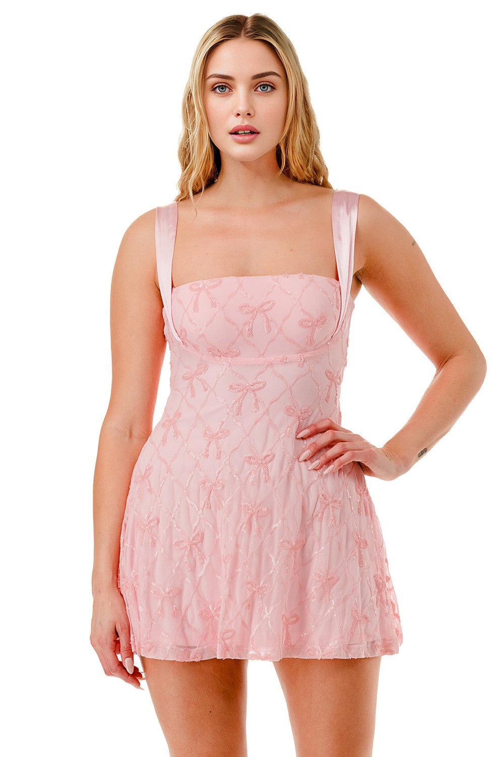 Ribbon Sequin Bow Tie Mini Party Dress