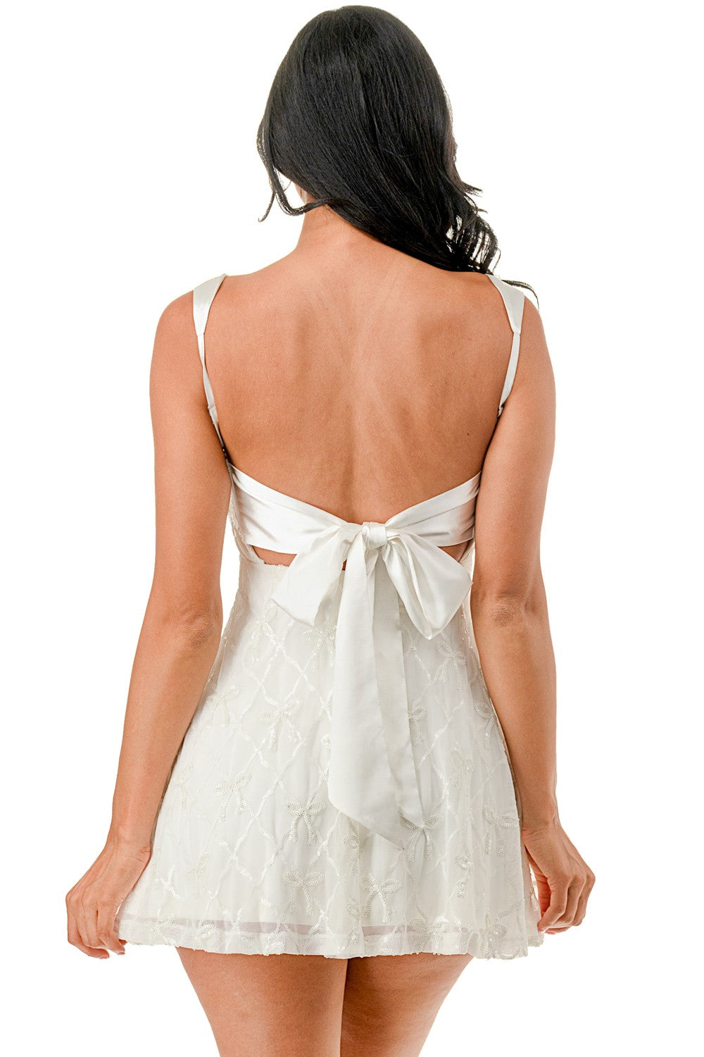 Ribbon Sequin Bow Tie Mini Party Dress