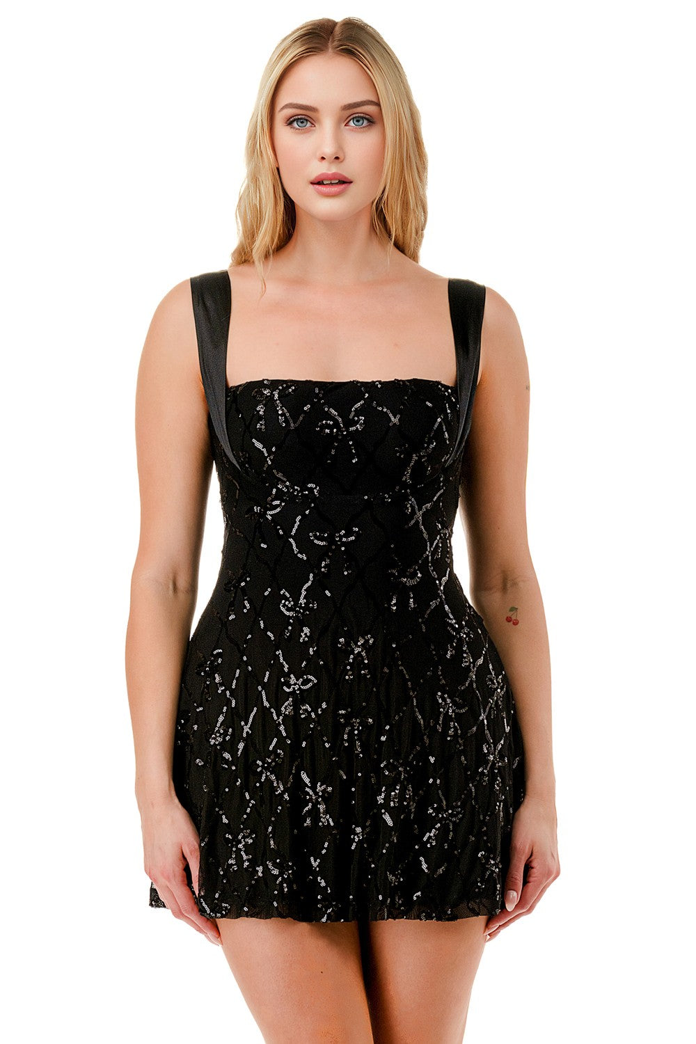 Ribbon Sequin Bow Tie Mini Party Dress