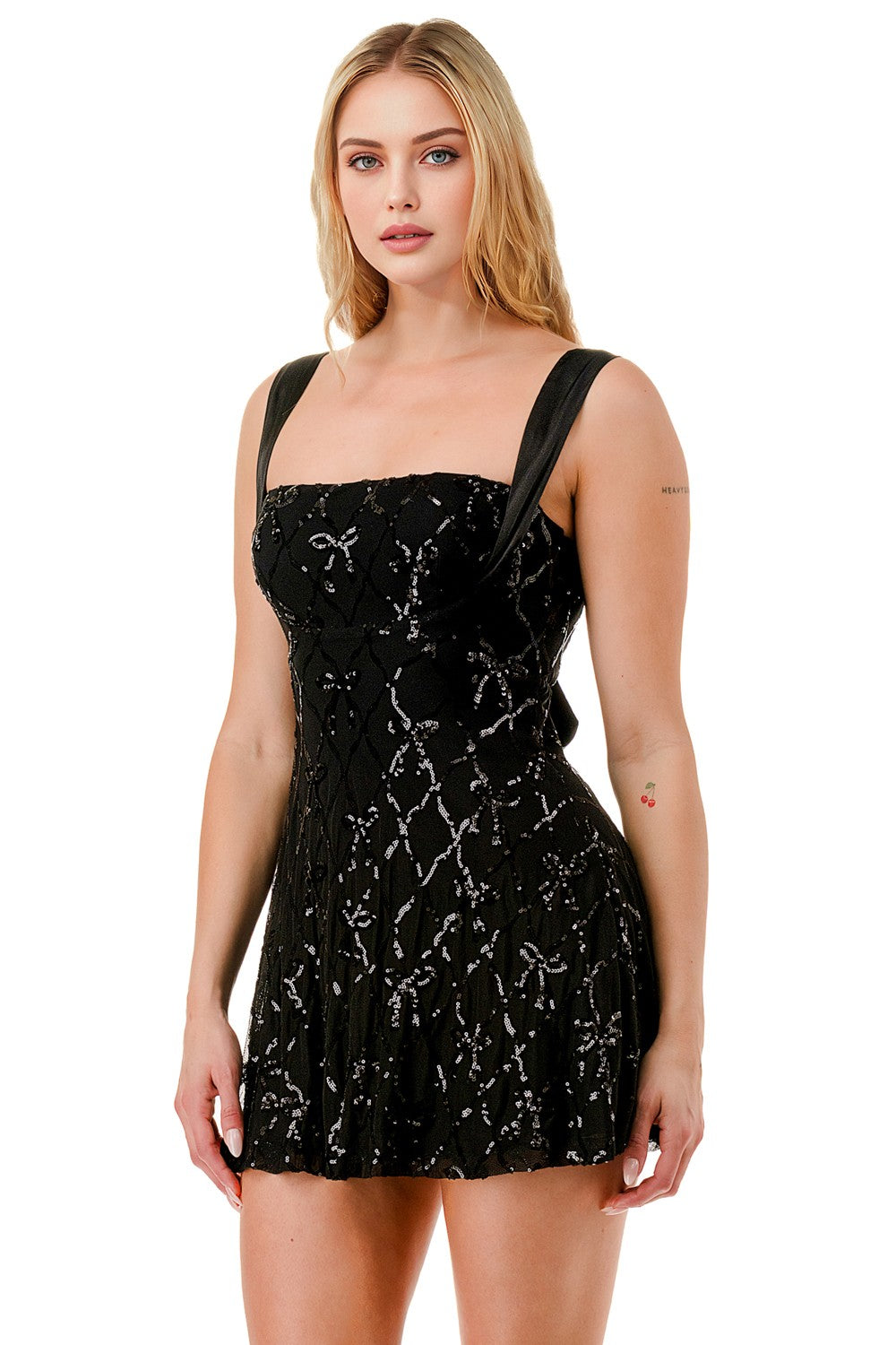Ribbon Sequin Bow Tie Mini Party Dress