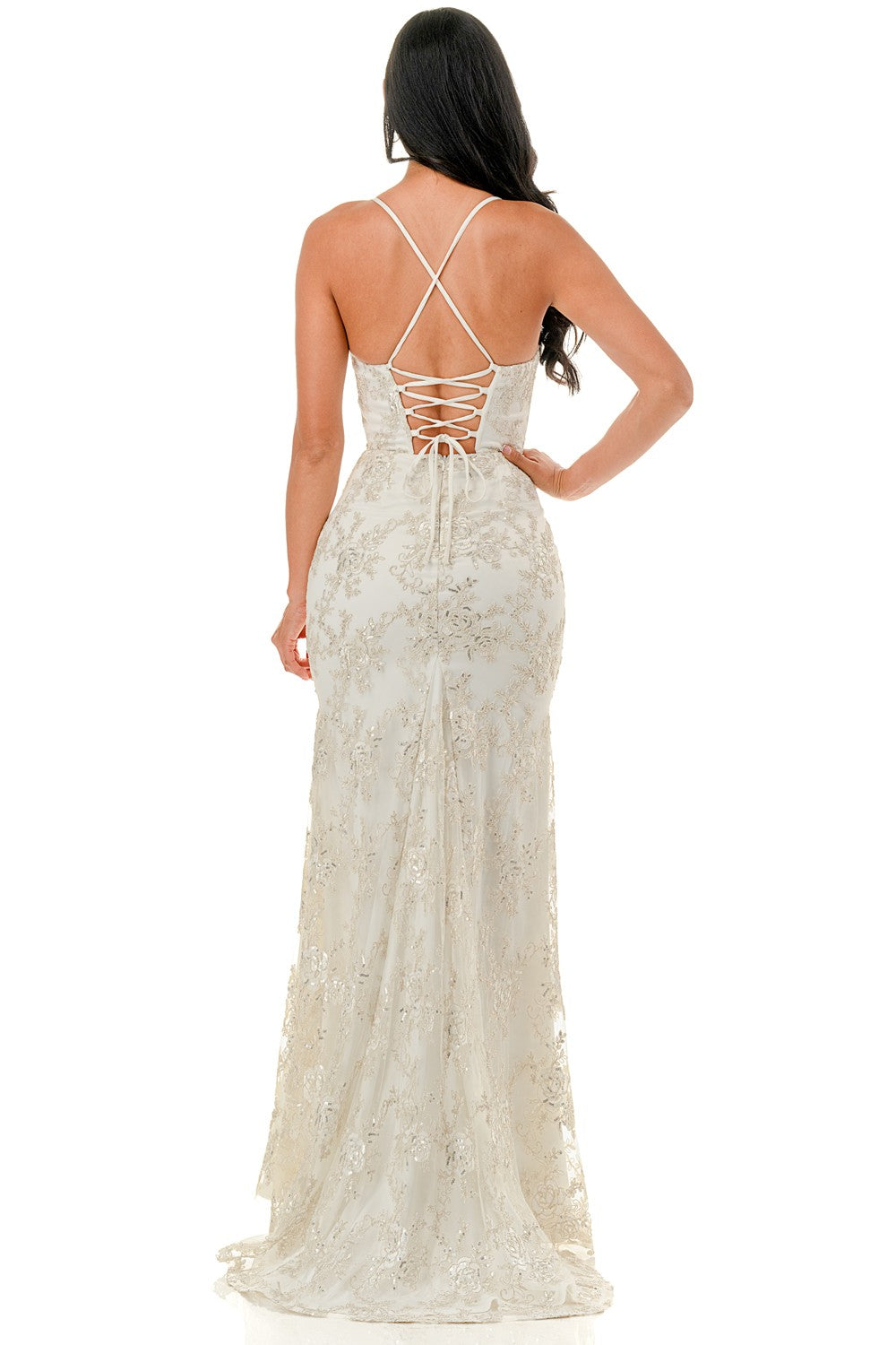Sequin Floral Mermaid Maxi Cocktail Dress