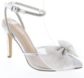 WOMEN RHINESTONE MESH BOWTIE DRESS HEELS