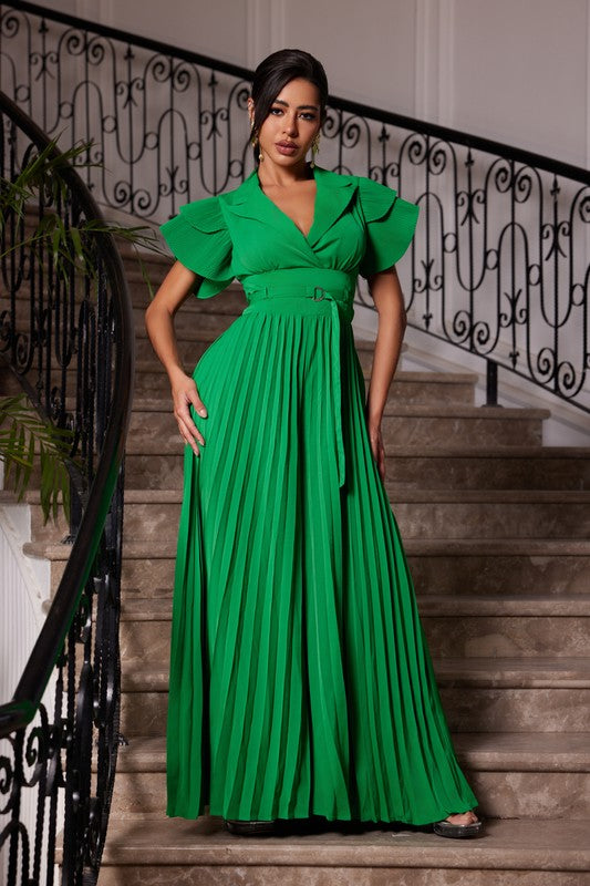SHORT SLEEVES PLEATED JUMPSUIT