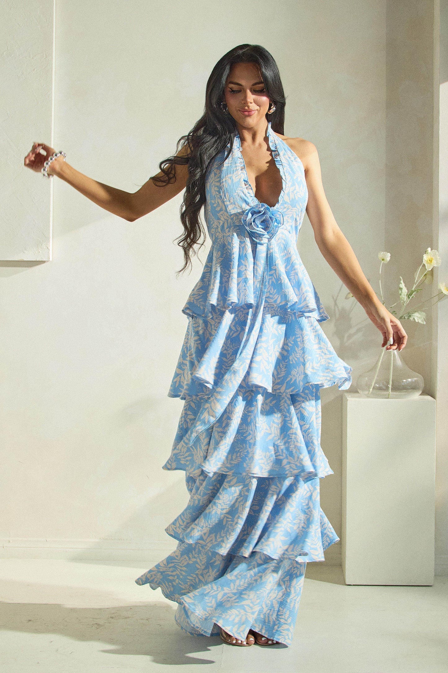 Halter Neck Tiered Maxi Dress