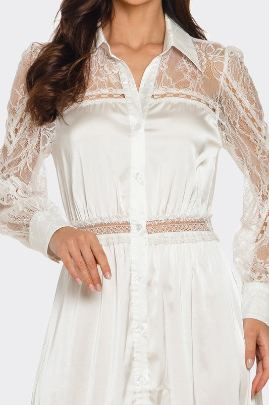 LACE TRIMMED SATIN MAXI DRESS
