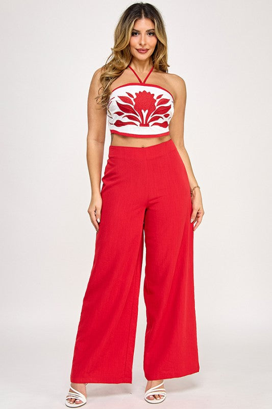 BANDEAU TOP WITH APPLIQUE AND PANTS SET