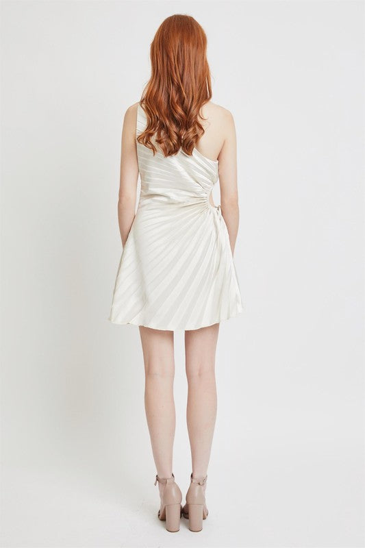 PLEATED WAIST CUTOUT A DRAWSTRING MINI DRESS