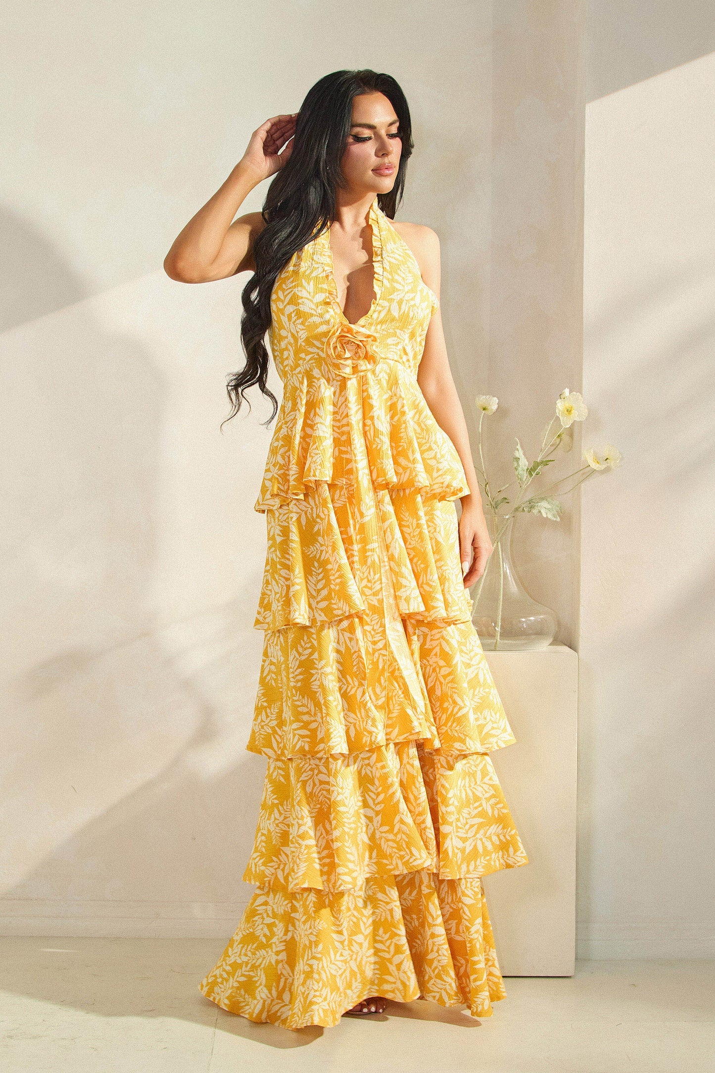 Halter Neck Tiered Maxi Dress