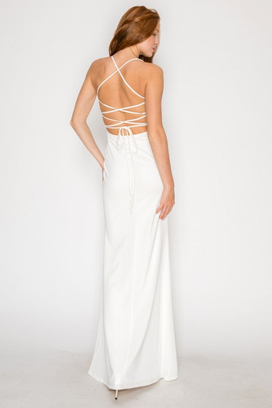 SOLID PREMIUM MESH BODYCON MAXI COCKTAIL DRESS