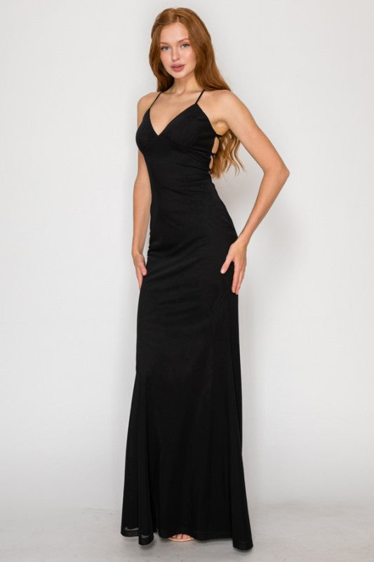 SOLID PREMIUM MESH BODYCON MAXI COCKTAIL DRESS