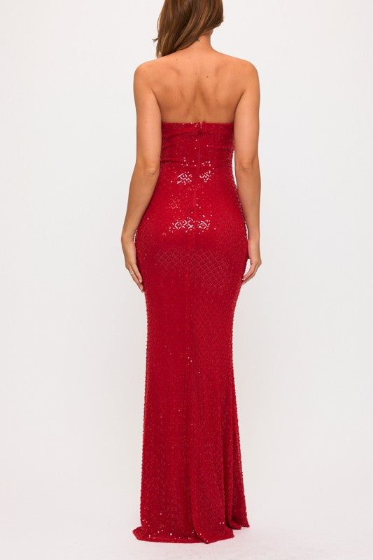 BEADS AND SEQUINS MERMAID MAXI COCKTAIL DRESS