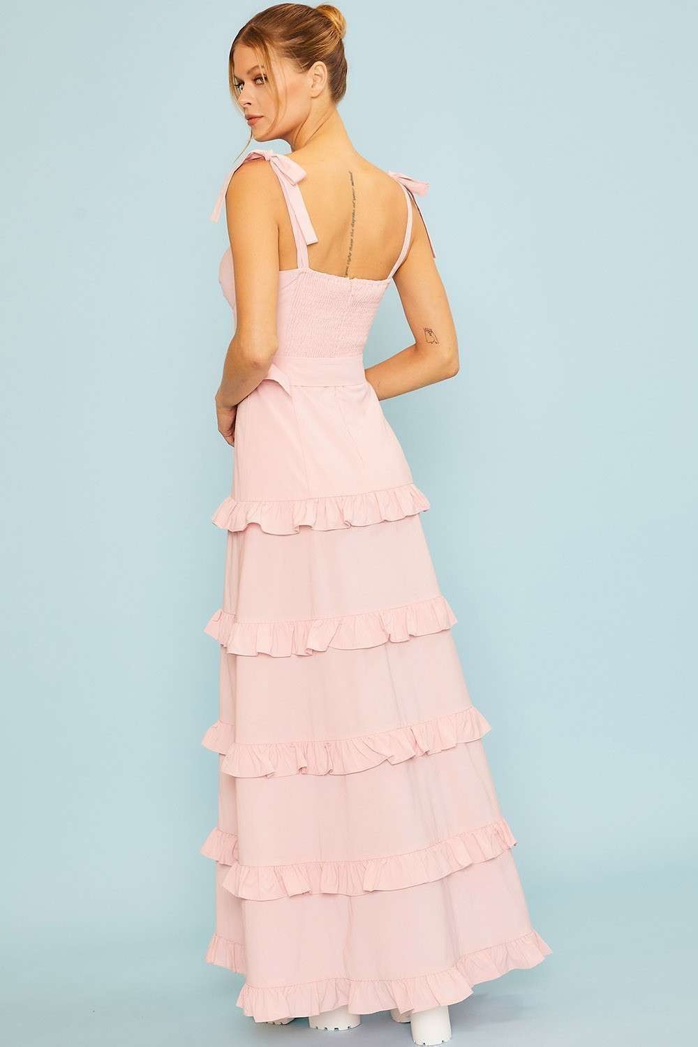 Summer Belt Ruffle Maxi Dress