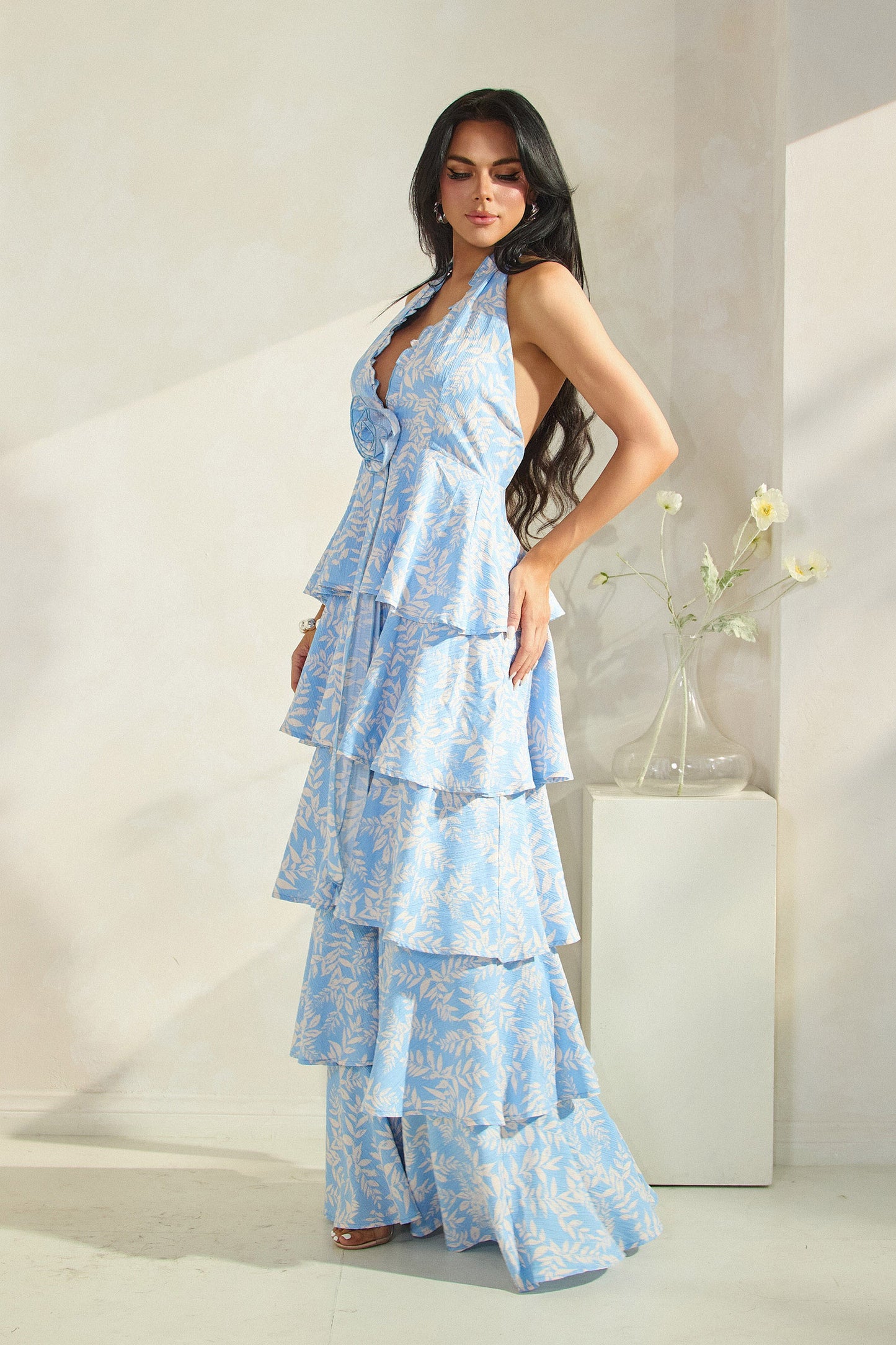 Halter Neck Tiered Maxi Dress