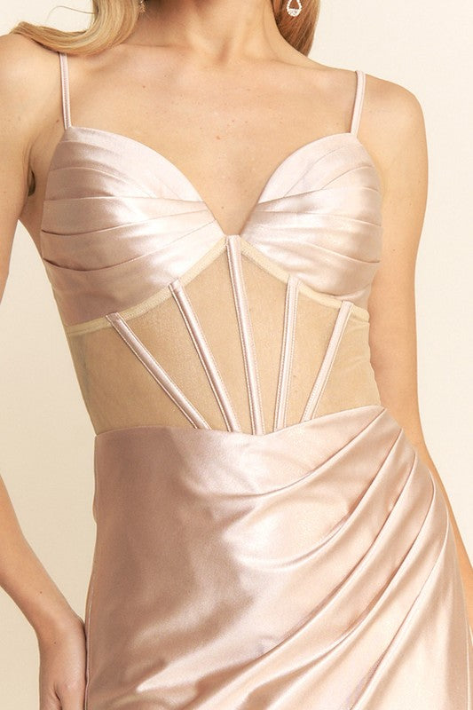 MECH CORSET BODICE MAXI COCKTAIL DRESS
