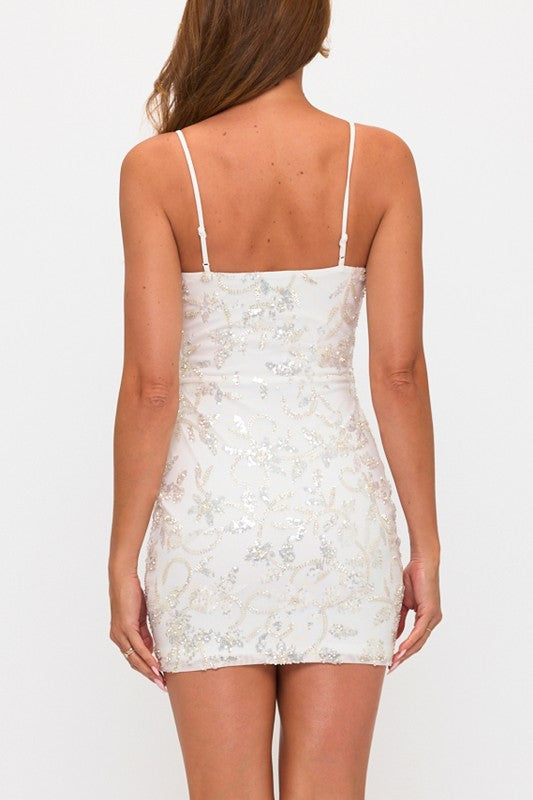 BODYCON PARTY MINI DRESS WITH BEADS AND SEQUINS