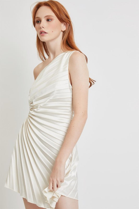 PLEATED WAIST CUTOUT A DRAWSTRING MINI DRESS