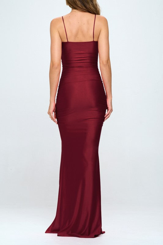 RUCHED SLIT MERMAID MAXI PARTY DRESS